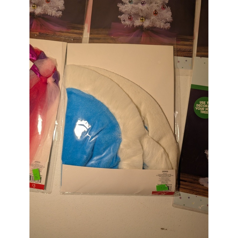 Lot of 8 Mini Christmas Tree Skirts 15" Purple Tulle & Blue‎ White Holiday Decor - Picture 3 of 3